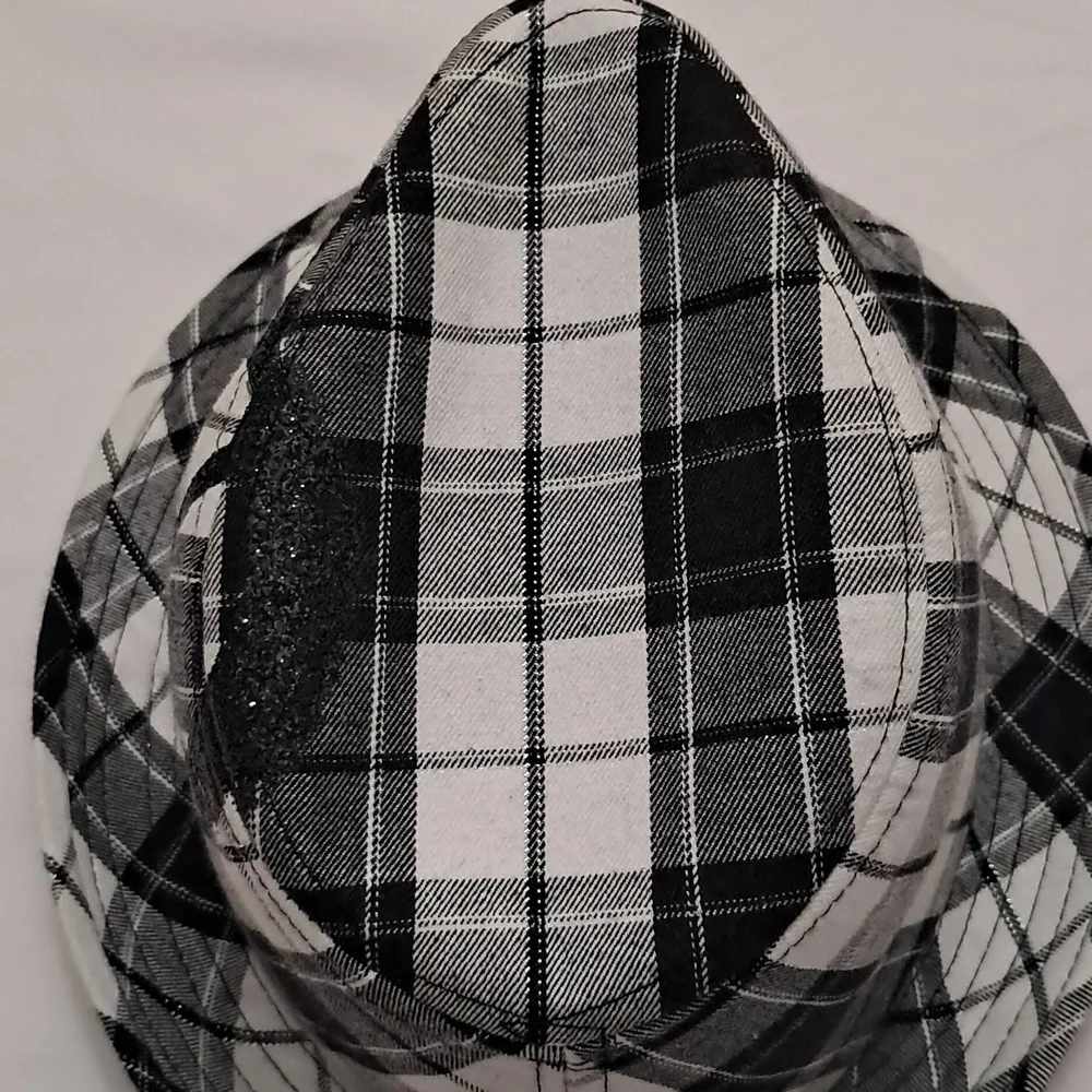 Justice Girls One Size Plaid Bucket Hat with Embroidered and Glitter Peace Sign